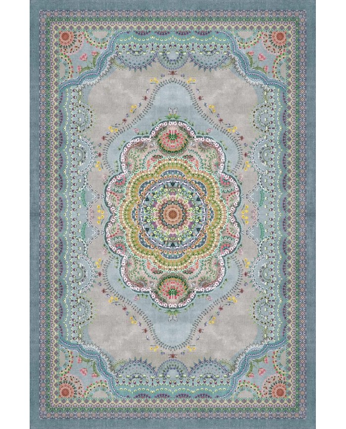 Jaif Desenli Pamuk Tabanlı Yıkanabilen Kaymaz Antibakteriyel Şönil Salon Halısı