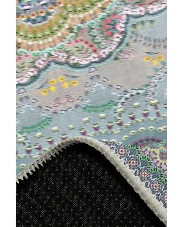 Jaif Desenli Pamuk Tabanlı Yıkanabilen Kaymaz Antibakteriyel Şönil Salon Halısı