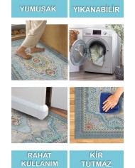 Jaif Desenli Pamuk Tabanlı Yıkanabilen Kaymaz Antibakteriyel Şönil Salon Halısı