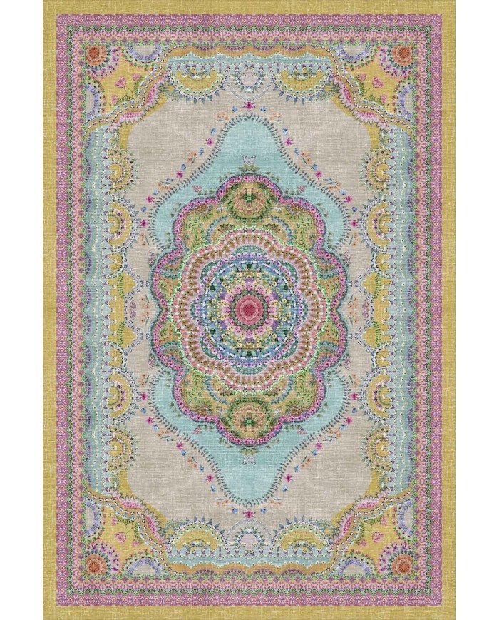 Jefes Desenli Pamuk Tabanlı Yıkanabilen Kaymaz Antibakteriyel Şönil Salon Halısı