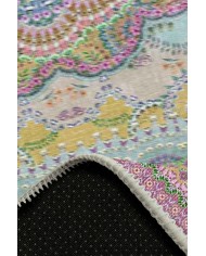 Jefes Desenli Pamuk Tabanlı Yıkanabilen Kaymaz Antibakteriyel Şönil Salon Halısı