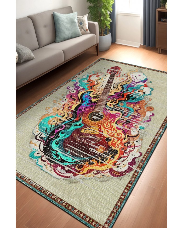 Guitar Şönil Gamer Halısı Pamuk Tabanlı Yıkanabilen Kaymaz Genç Odası Oyuncu Gaming Halısı