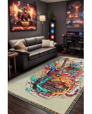 Guitar Şönil Gamer Halısı Pamuk Tabanlı Yıkanabilen Kaymaz Genç Odası Oyuncu Gaming Halısı