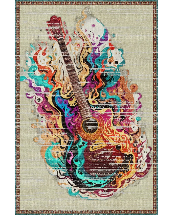 Guitar Şönil Gamer Halısı Pamuk Tabanlı Yıkanabilen Kaymaz Genç Odası Oyuncu Gaming Halısı