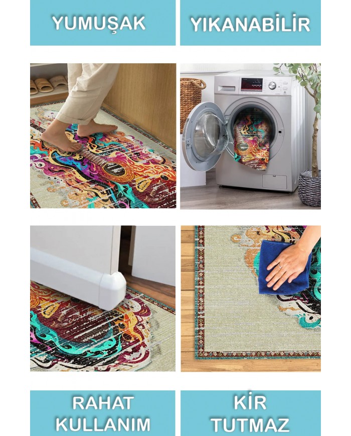 Guitar Şönil Gamer Halısı Pamuk Tabanlı Yıkanabilen Kaymaz Genç Odası Oyuncu Gaming Halısı