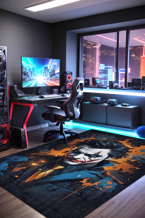 Joker Şönil Gamer Halısı Pamuk Tabanlı Yıkanabilen Kaymaz Genç Odası Oyuncu Gaming Halısı