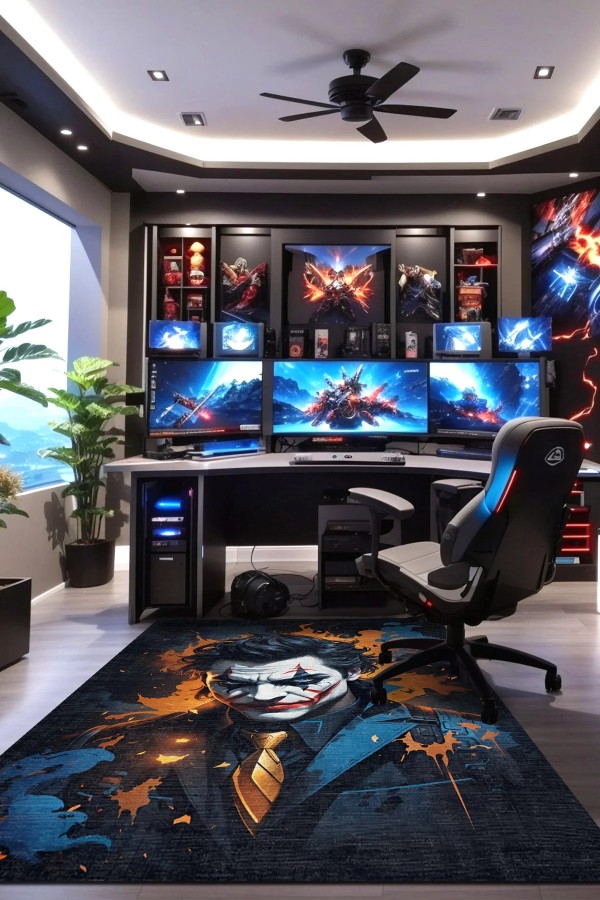 Joker Şönil Gamer Halısı Pamuk Tabanlı Yıkanabilen Kaymaz Genç Odası Oyuncu Gaming Halısı