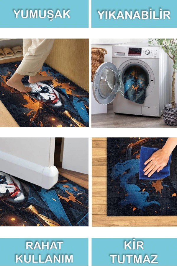 Joker Şönil Gamer Halısı Pamuk Tabanlı Yıkanabilen Kaymaz Genç Odası Oyuncu Gaming Halısı