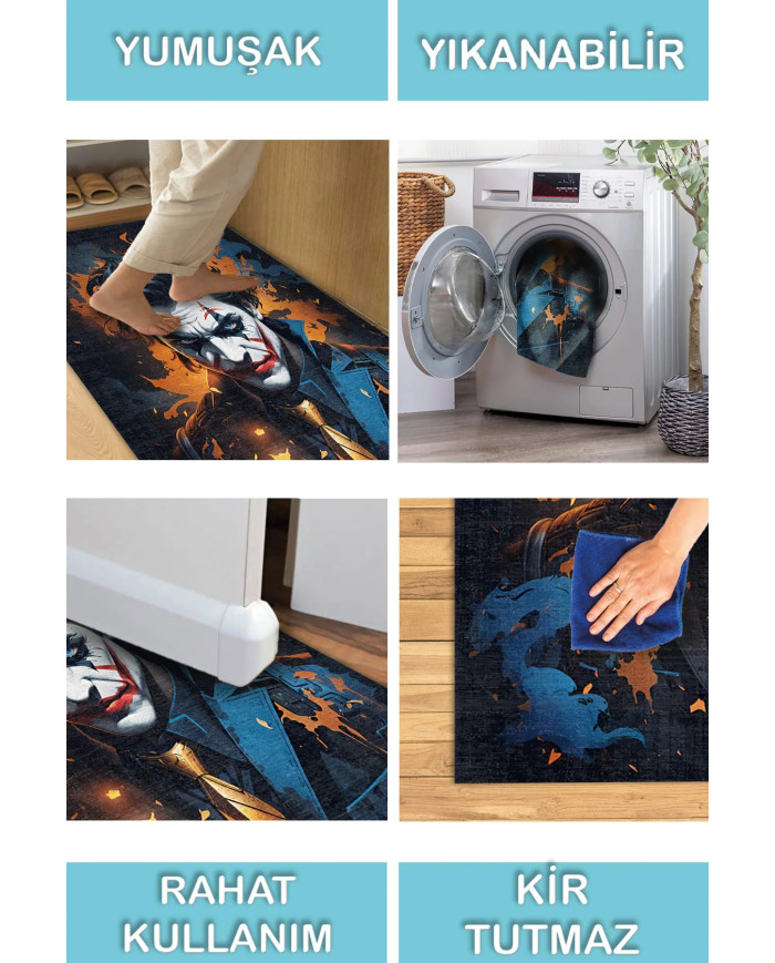 Joker Şönil Gamer Halısı Pamuk Tabanlı Yıkanabilen Kaymaz Genç Odası Oyuncu Gaming Halısı