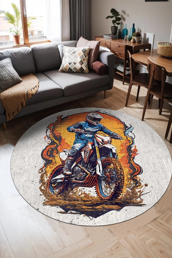 Helmet Pamuk Tabanlı Yıkanabilen Kaymaz Antibakteriyel Şönil Yuvarlak Halı