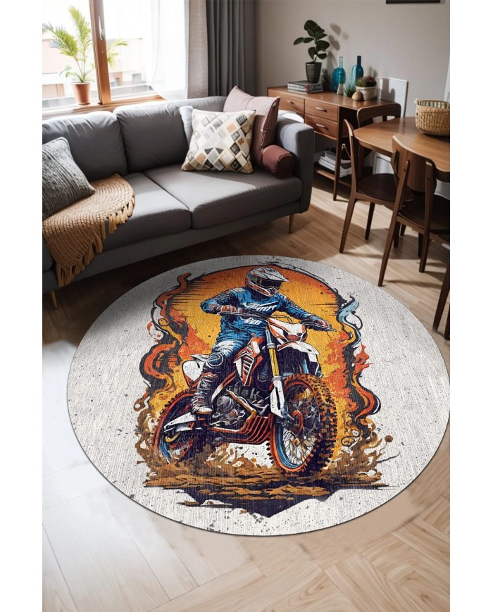 Helmet Pamuk Tabanlı Yıkanabilen Kaymaz Antibakteriyel Şönil Yuvarlak Halı