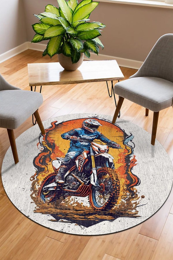 Helmet Pamuk Tabanlı Yıkanabilen Kaymaz Antibakteriyel Şönil Yuvarlak Halı