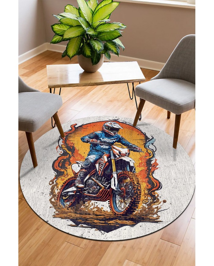 Helmet Pamuk Tabanlı Yıkanabilen Kaymaz Antibakteriyel Şönil Yuvarlak Halı