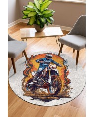 Helmet Pamuk Tabanlı Yıkanabilen Kaymaz Antibakteriyel Şönil Yuvarlak Halı