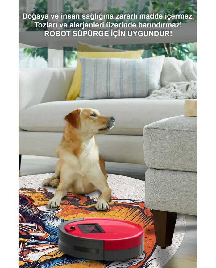 Helmet Pamuk Tabanlı Yıkanabilen Kaymaz Antibakteriyel Şönil Yuvarlak Halı