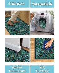 Lamar  Desenli Pamuk Tabanlı Yıkanabilen Kaymaz Antibakteriyel Şönil Salon Halısı