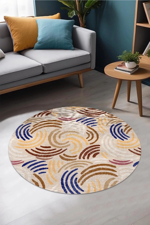 Kalra Pamuk Tabanlı Yıkanabilen Kaymaz Antibakteriyel Şönil Yuvarlak Halı