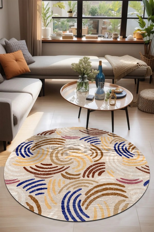 Kalra Pamuk Tabanlı Yıkanabilen Kaymaz Antibakteriyel Şönil Yuvarlak Halı