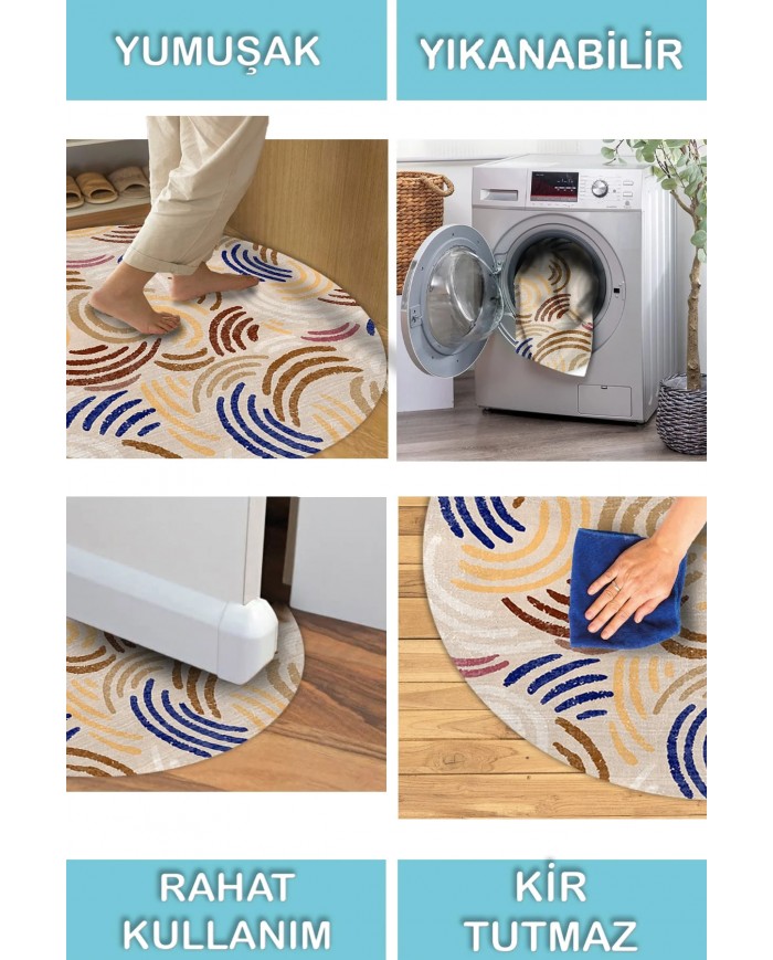 Kalra Pamuk Tabanlı Yıkanabilen Kaymaz Antibakteriyel Şönil Yuvarlak Halı
