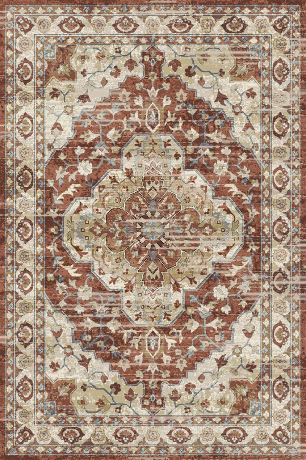 Lande Desenli Pamuk Tabanlı Yıkanabilen Kaymaz Antibakteriyel Şönil Salon Halısı