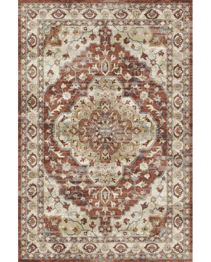 Lande Desenli Pamuk Tabanlı Yıkanabilen Kaymaz Antibakteriyel Şönil Salon Halısı