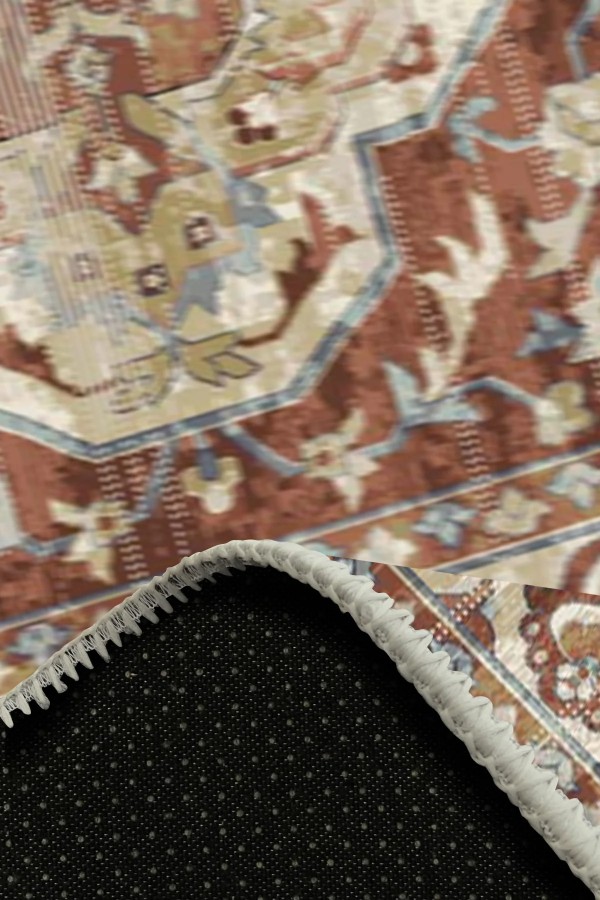 Lande Desenli Pamuk Tabanlı Yıkanabilen Kaymaz Antibakteriyel Şönil Salon Halısı