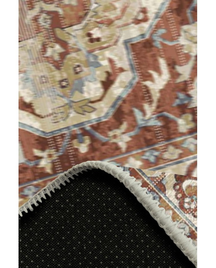 Lande Desenli Pamuk Tabanlı Yıkanabilen Kaymaz Antibakteriyel Şönil Salon Halısı