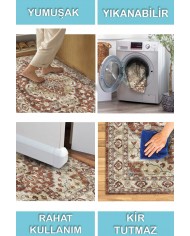 Lande Desenli Pamuk Tabanlı Yıkanabilen Kaymaz Antibakteriyel Şönil Salon Halısı