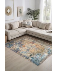 Landon Desenli Pamuk Tabanlı Yıkanabilen Kaymaz Antibakteriyel Şönil Salon Halısı