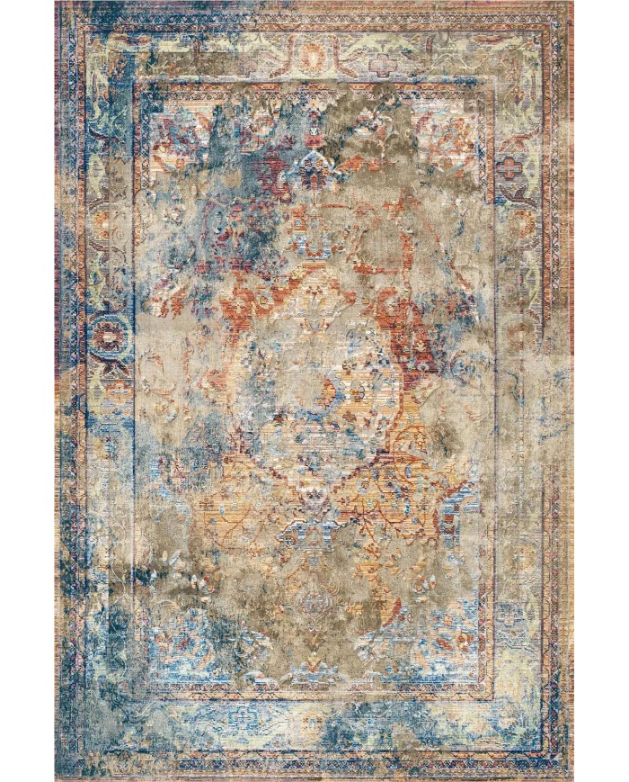 Landon Desenli Pamuk Tabanlı Yıkanabilen Kaymaz Antibakteriyel Şönil Salon Halısı