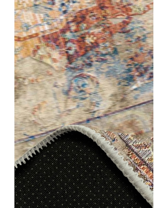 Landon Desenli Pamuk Tabanlı Yıkanabilen Kaymaz Antibakteriyel Şönil Salon Halısı