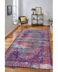 Lane Desenli Pamuk Tabanlı Yıkanabilen Kaymaz Antibakteriyel Şönil Salon Halısı