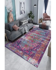 Lane Desenli Pamuk Tabanlı Yıkanabilen Kaymaz Antibakteriyel Şönil Salon Halısı