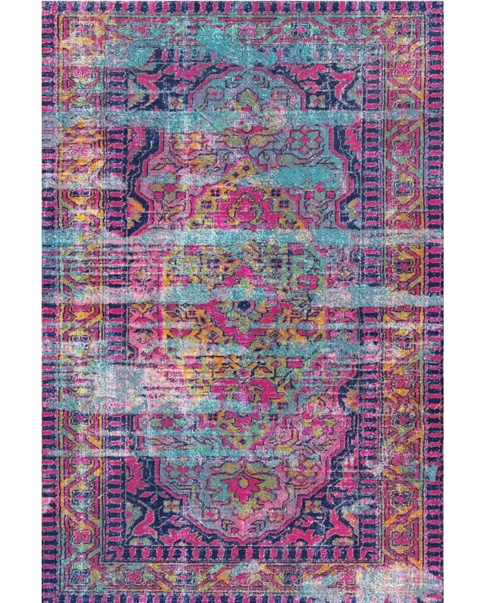 Lane Desenli Pamuk Tabanlı Yıkanabilen Kaymaz Antibakteriyel Şönil Salon Halısı