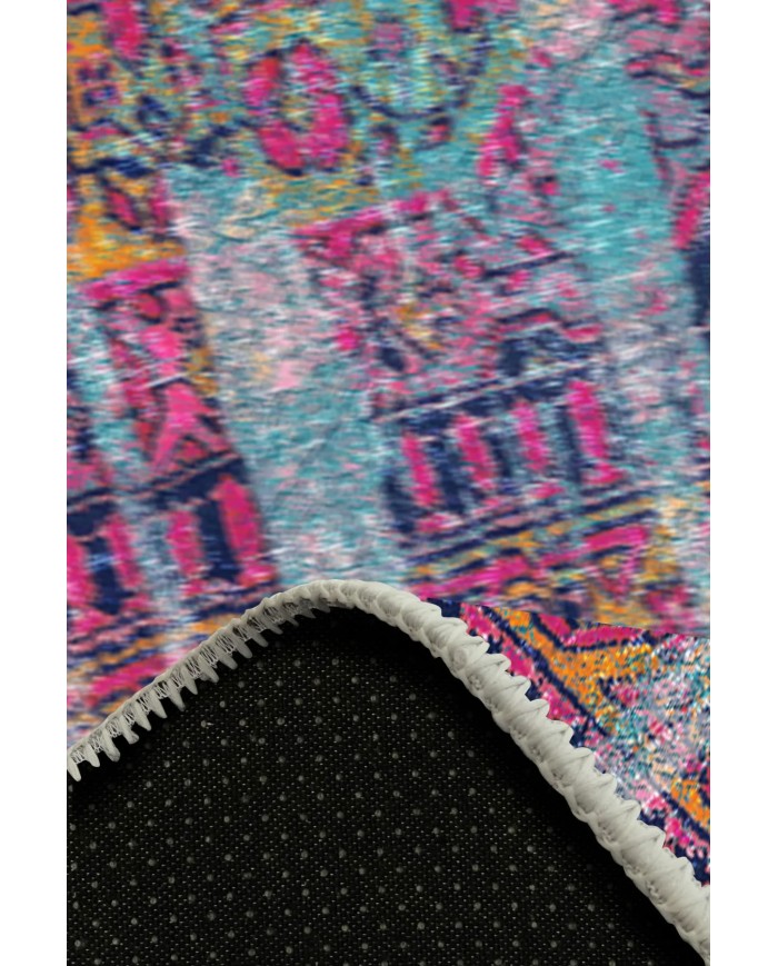 Lane Desenli Pamuk Tabanlı Yıkanabilen Kaymaz Antibakteriyel Şönil Salon Halısı