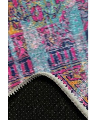 Lane Desenli Pamuk Tabanlı Yıkanabilen Kaymaz Antibakteriyel Şönil Salon Halısı