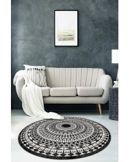 Larka Pamuk Tabanlı Yıkanabilen Kaymaz Antibakteriyel Şönil Yuvarlak Halı