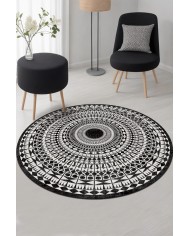 Larka Pamuk Tabanlı Yıkanabilen Kaymaz Antibakteriyel Şönil Yuvarlak Halı