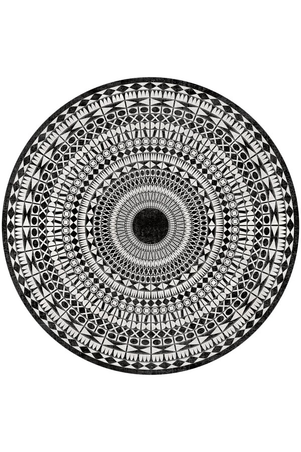 Larka Pamuk Tabanlı Yıkanabilen Kaymaz Antibakteriyel Şönil Yuvarlak Halı