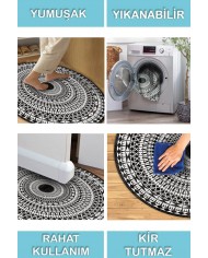 Larka Pamuk Tabanlı Yıkanabilen Kaymaz Antibakteriyel Şönil Yuvarlak Halı