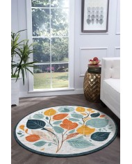 Leaf Pamuk Tabanlı Yıkanabilen Kaymaz Antibakteriyel Şönil Yuvarlak Halı