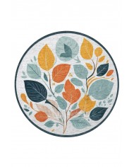 Leaf Pamuk Tabanlı Yıkanabilen Kaymaz Antibakteriyel Şönil Yuvarlak Halı