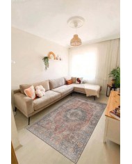 Lera Desenli Pamuk Tabanlı Yıkanabilen Kaymaz Antibakteriyel Şönil Salon Halısı