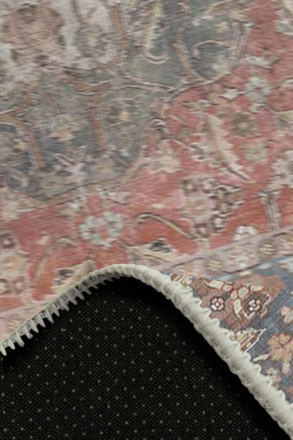 Lera Desenli Pamuk Tabanlı Yıkanabilen Kaymaz Antibakteriyel Şönil Salon Halısı