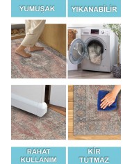Lera Desenli Pamuk Tabanlı Yıkanabilen Kaymaz Antibakteriyel Şönil Salon Halısı