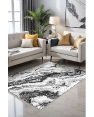 Lidan Desenli Pamuk Tabanlı Yıkanabilen Kaymaz Antibakteriyel Şönil Salon Halısı