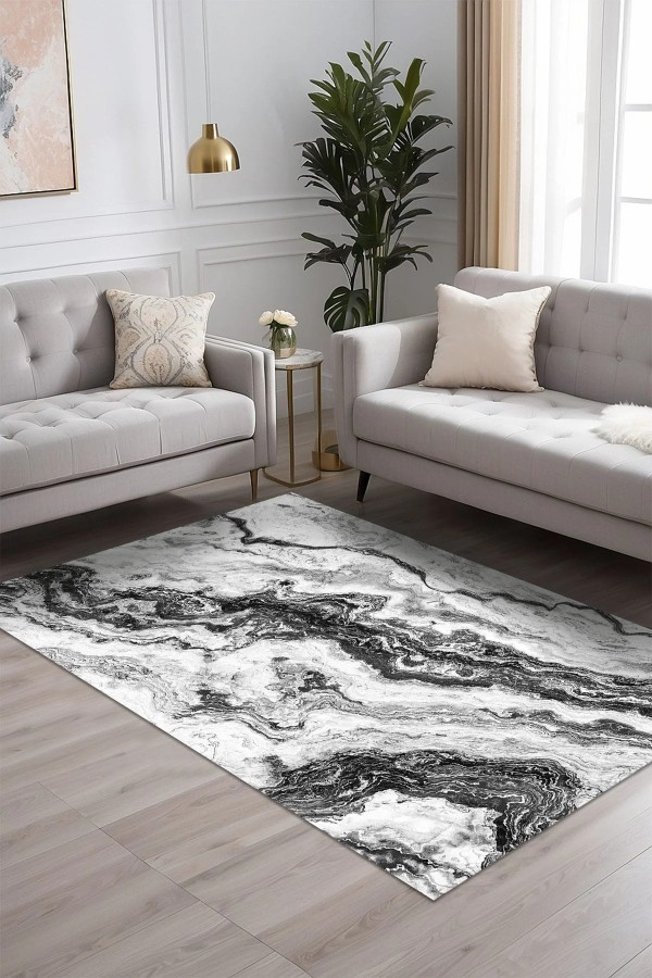 Lidan Desenli Pamuk Tabanlı Yıkanabilen Kaymaz Antibakteriyel Şönil Salon Halısı