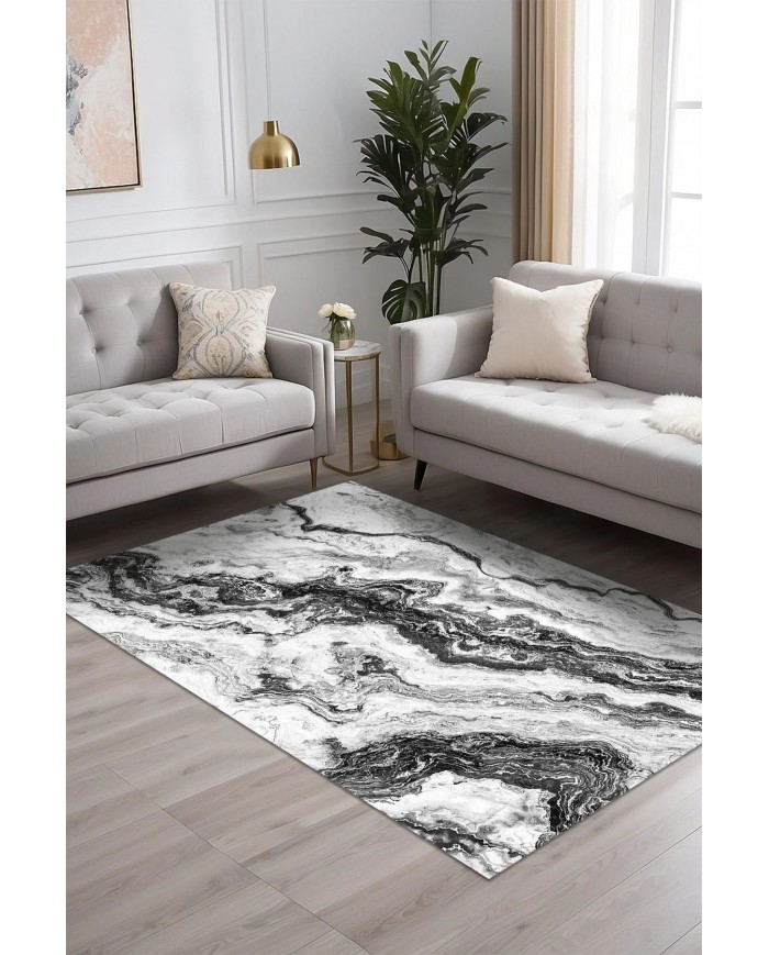 Lidan Desenli Pamuk Tabanlı Yıkanabilen Kaymaz Antibakteriyel Şönil Salon Halısı