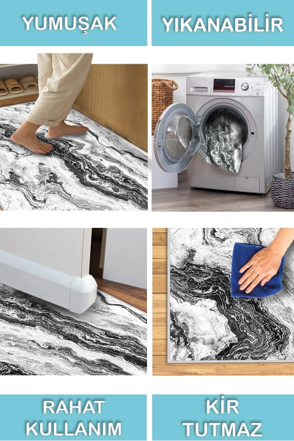 Lidan Desenli Pamuk Tabanlı Yıkanabilen Kaymaz Antibakteriyel Şönil Salon Halısı