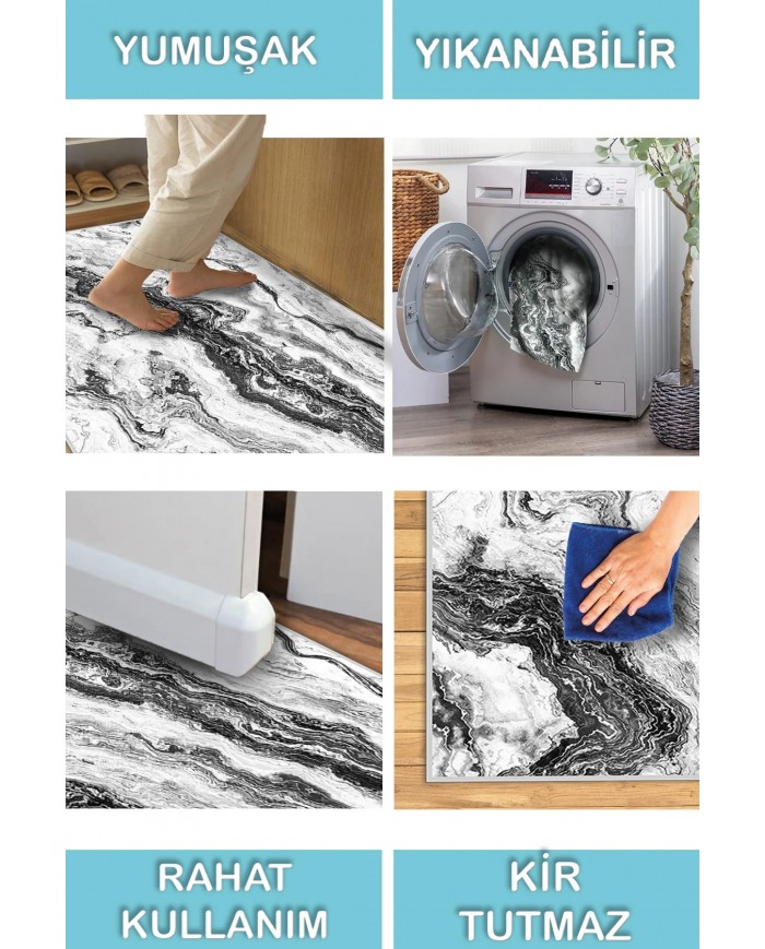 Lidan Desenli Pamuk Tabanlı Yıkanabilen Kaymaz Antibakteriyel Şönil Salon Halısı